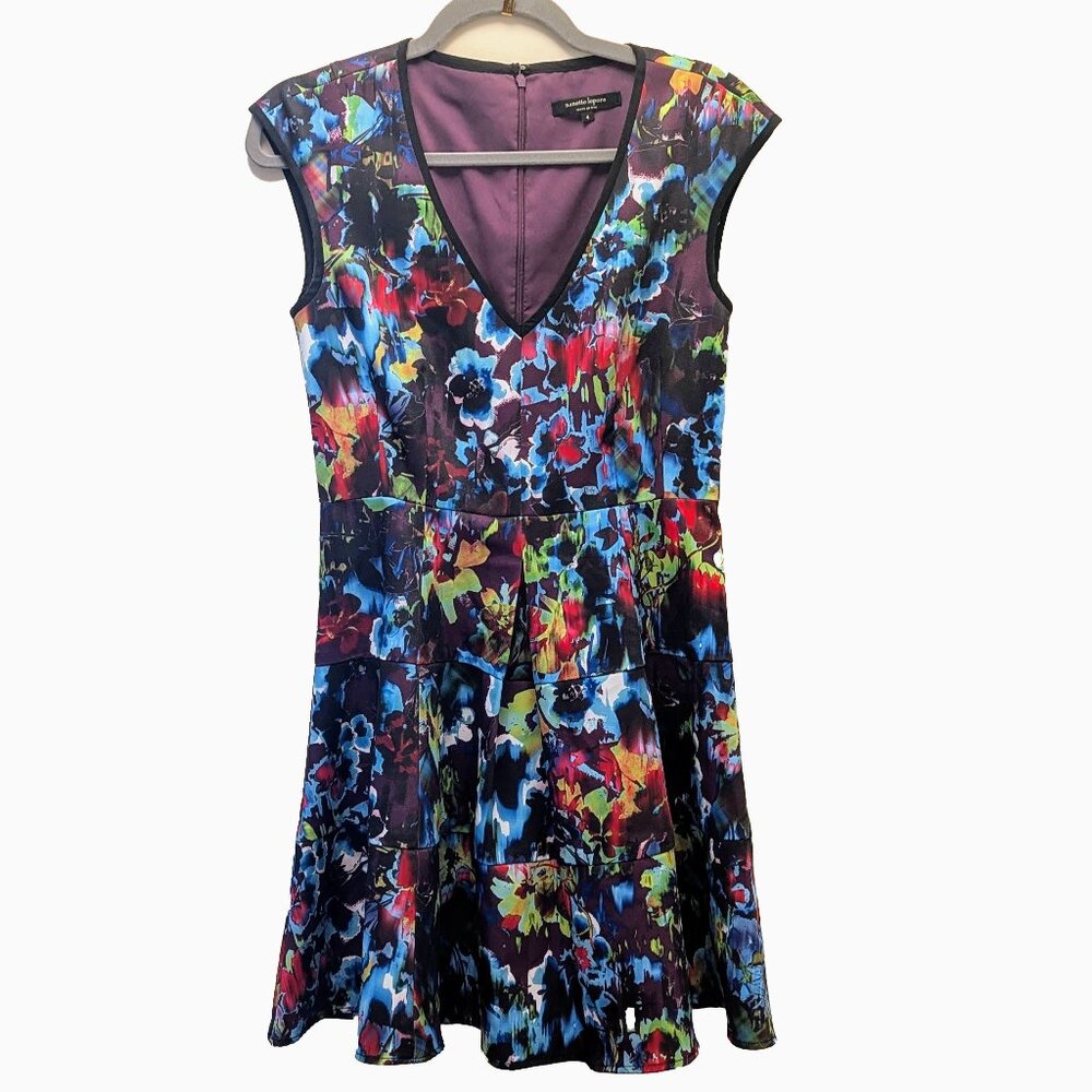 Nanette Lepore Women's Painterly Dress, Purple/Multi Size 4